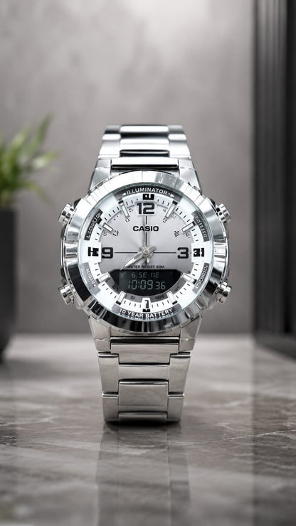 CASIO ANALOGUE DIGITAL MENS STAINLESS STEEL